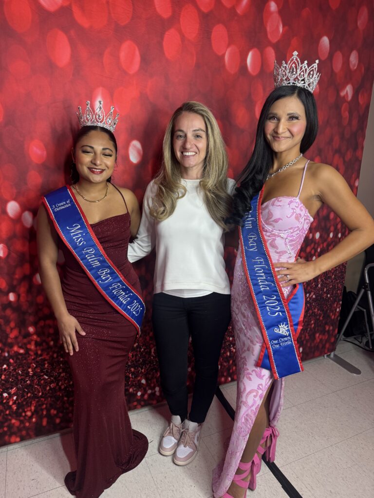 Tarnovsky Lopez Law attorney Irina Tarnovsky standing with Ms. Palm Bay Florida pageant titleholders at a community event supporting courage baskets for hospitalized children.
